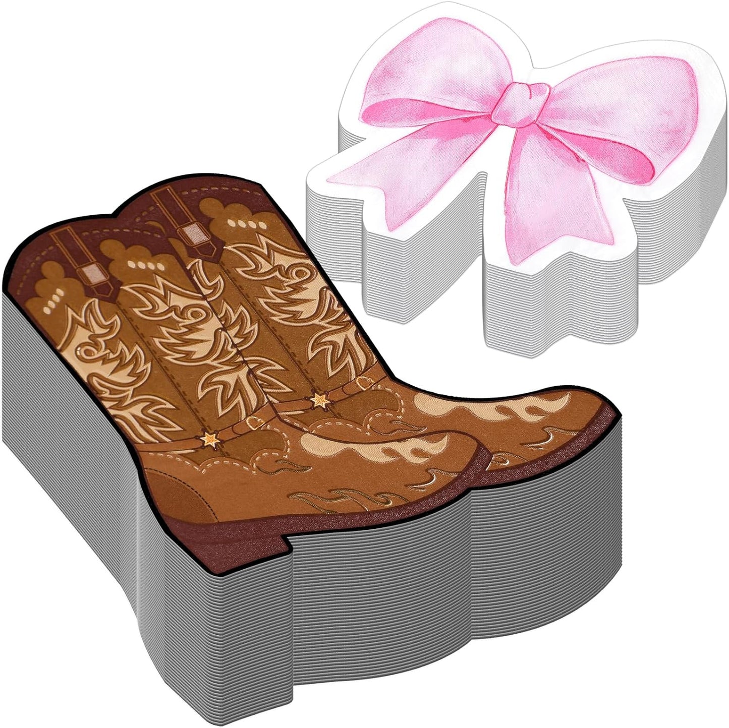 Skiennix 100Pcs Gender Reveal Napkins - Pink Boot & Bow Design for Baby Showers & Parties