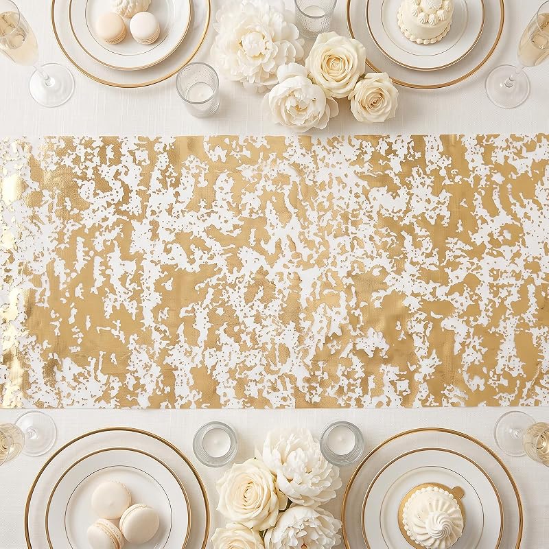 Gold Table Runner 2 Pcs 9FT Sequin Glitter Mesh - Variation: Gold+9FTx2