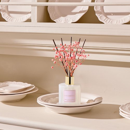 Cocorrína Reed Diffuser Sets - 6.7 oz. White Peach& Oolong Scented Diffuser with 8 Sticks Home Fragrance Reed Diffuser for Bathroom Shelf Decor