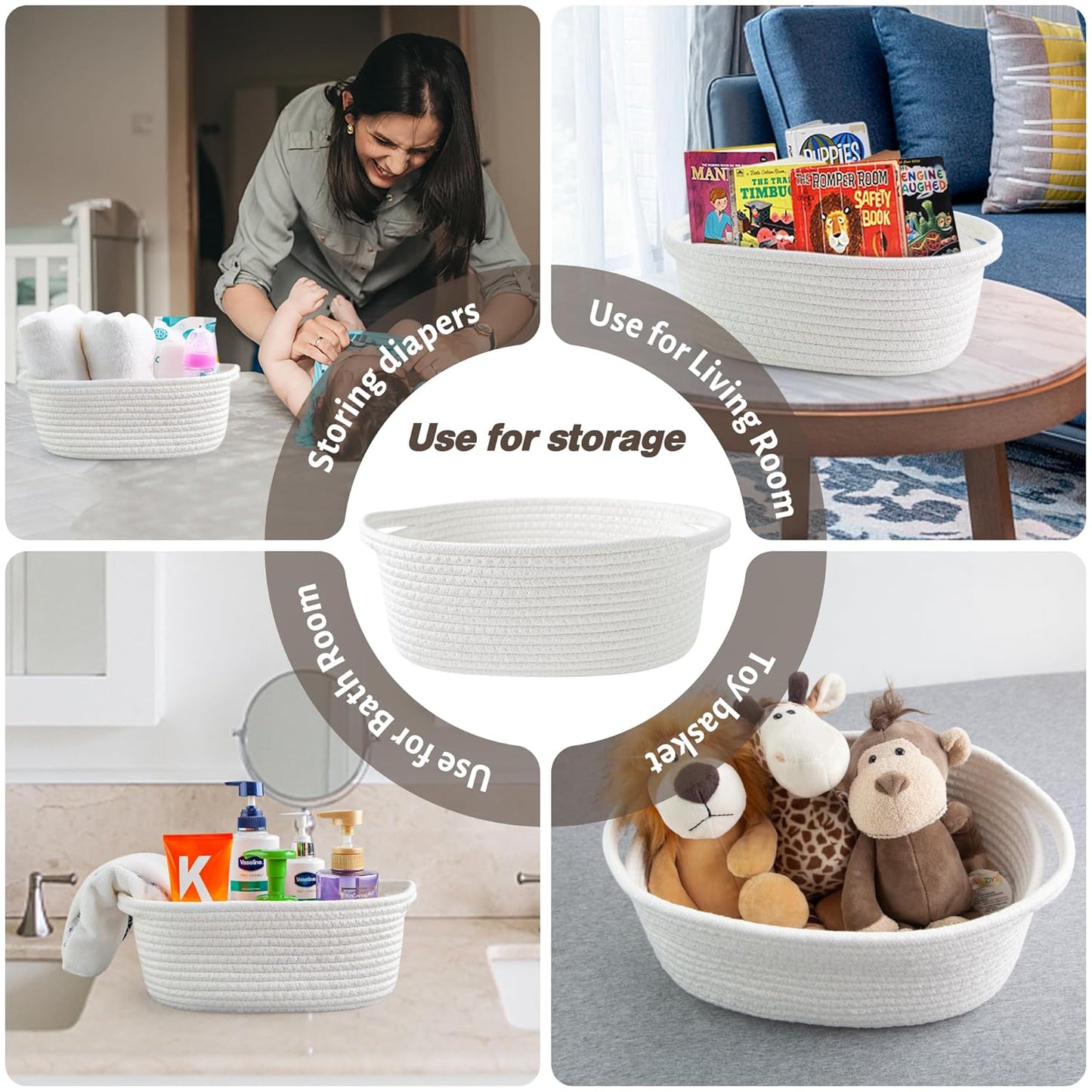 Yeeeasy Small Woven Basket - Cute Gift Basket with Ribbons | 12"x8"x5" White Storage Solution