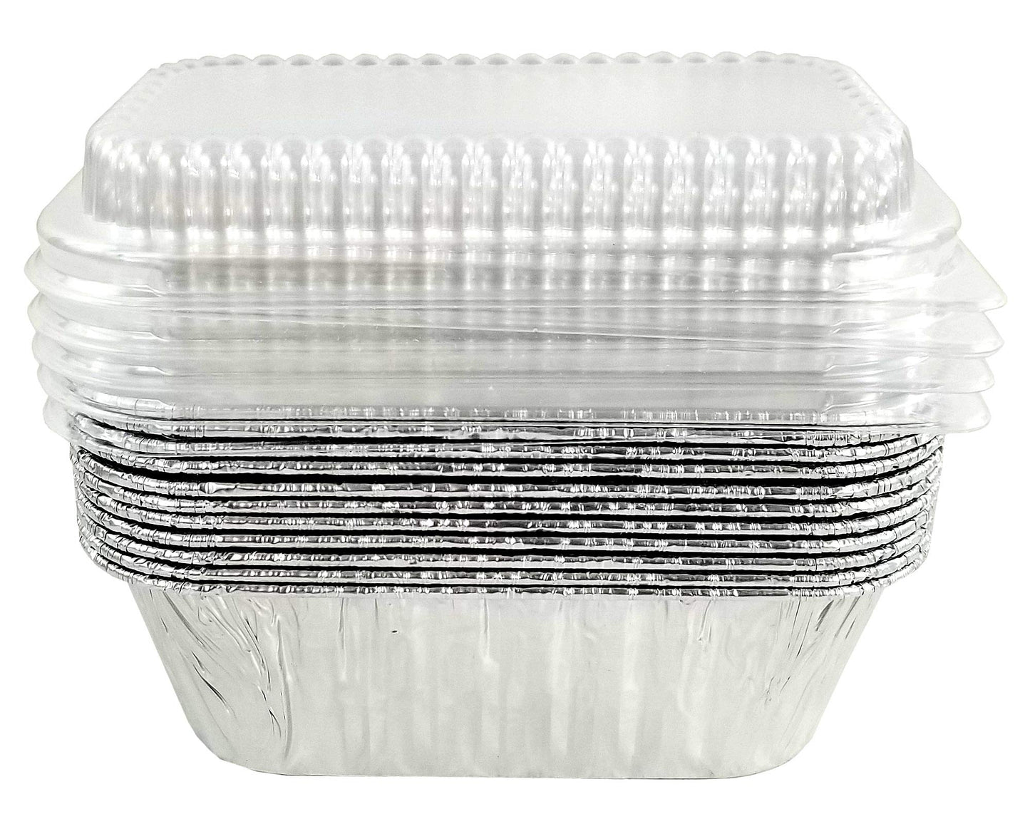 PACTOGO Disposable 1 lb. Aluminum Foil Mini Loaf Pans with Clear Low Dome Lids (Pack of 20 Sets)