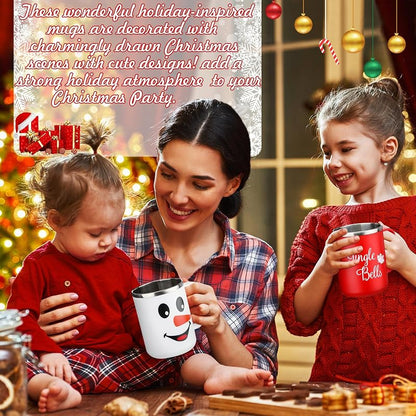 Umigy 12-Piece 17oz Christmas Coffee Mugs Set with Lids & Straws - Variation: Cute