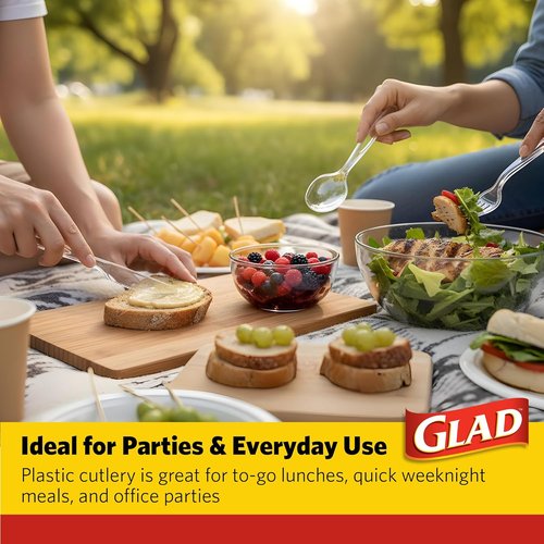 Glad Clear Disposable Cutlery Set - Heavy Duty Plastic Forks, Knives & Spoons | 240 Count for Parties & Everyday Use