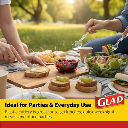 Glad Clear Disposable Cutlery Set - Heavy Duty Plastic Forks, Knives & Spoons | 240 Count for Parties & Everyday Use