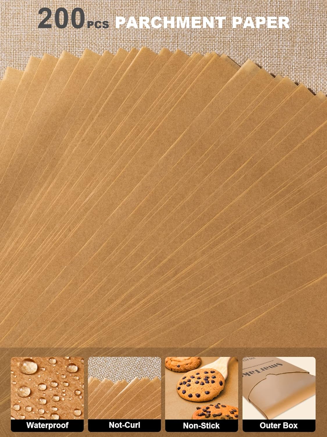 SMARTAKE Non-Stick Parchment Paper Baking Sheets - 200 Pcs, 12x16 Inches for Baking, Grilling & Steaming