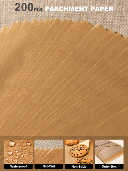 SMARTAKE Non-Stick Parchment Paper Baking Sheets - 200 Pcs, 12x16 Inches for Baking, Grilling & Steaming