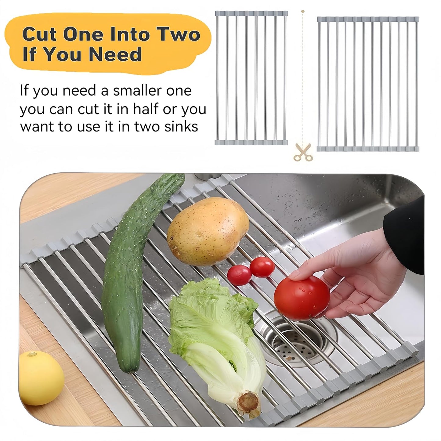 Roll Up Dish Drying Rack - Stainless Steel Foldable Kitchen Rack | 17.7" x 11.8" Grey Design