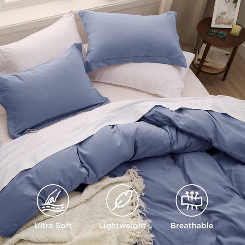 Bedsure Slate Blue Duvet Cover - Extra Soft 3-Piece Queen Bedding Set | 90x90 Inches with Zipper Closure