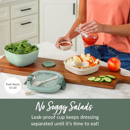 Bentgo Salad Container - 54 oz Leak-Proof Bowl with 4-Compartment Tray & Reusable Fork | BPA-Free Meal Prep (Khaki Green)