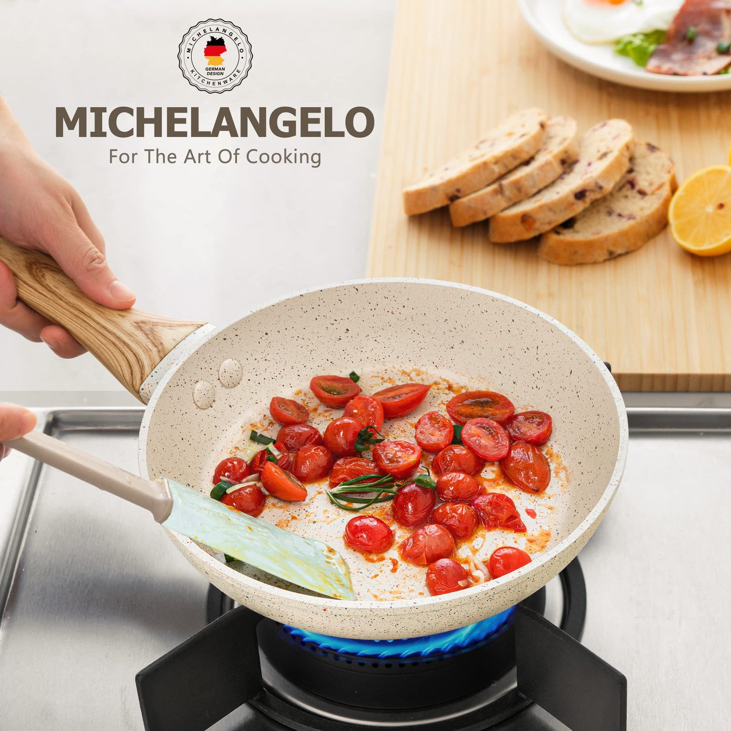 MICHELANGELO Frying Pans Nonstick - 12 Inch Frying Pan with Lid, Large 12 Inch Pan with Ergonomic Handle, Non-Toxic Fry Pan - All Cooktops Compatible