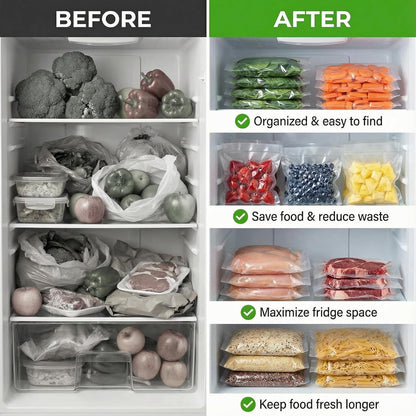 Vacuum Sealer Machine - 6-in-1 Automatic Food Sealer with Built-in Cutter & 30 Storage Bags | Compact for Freezer Preservation
