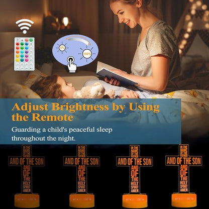 Cross 3D Night Light - Jesus Lamp with 16 Color Changing Options & Remote Control | Perfect Gift for Christmas & Birthdays