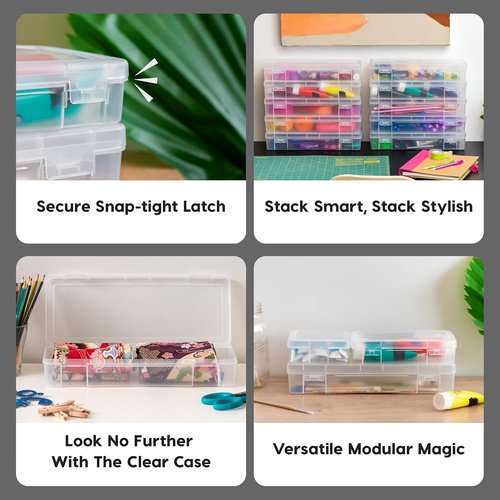 IRIS USA Pencil Case Boxes - 10-Pack Clear Plastic Organizing Containers with Snap Lid for Arts & Crafts