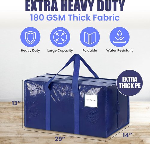 Extra Heavy Duty Moving Bags by [Brand Name] - Sturdy Storage Totes with Strong Zipper & Comfortable Handles - Large Dark Blue Bags for Clothes & Dorm Organization