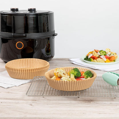Restaurantware Air Fryer Liners - No-Stick Silicone Coating, 100 Round, 6.3 x 6.3 Inch, Food-Grade Paper