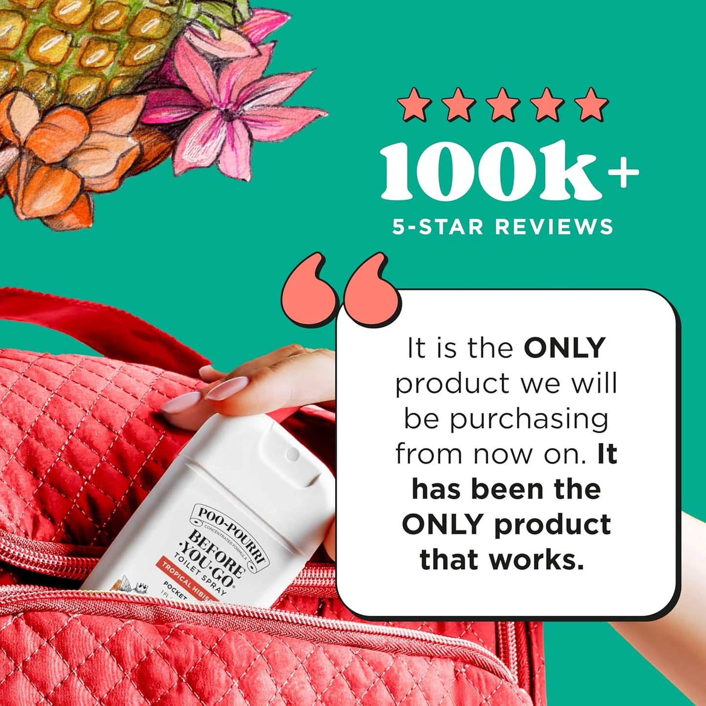 Poo-Pourri Pocket Toilet Spray - Tropical Hibiscus Travel Deodorizer | 1 Fl Oz, Up to 50 Uses, TSA Approved