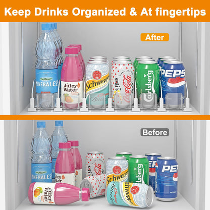 LOTAFEE Drink Organizer for Fridge - Soda Dispenser with Smooth and Fast Pusher Glide - Width Adjustable Beer Can Water Bottle Drink Dispenser for Fridge (5-rows, 16.5"X15"X3.2")