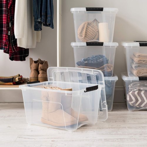 IRIS USA 32 QT Plastic Storage Box - BPA-Free, Stackable Containers with Lids - Clear | 6 Pack