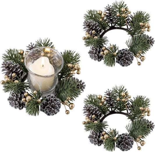 Regine Switzerland Christmas Candle Rings - Elegant Artificial Flower Wreaths with Gold Berries & Pinecones | Perfect Holiday Table Centerpieces