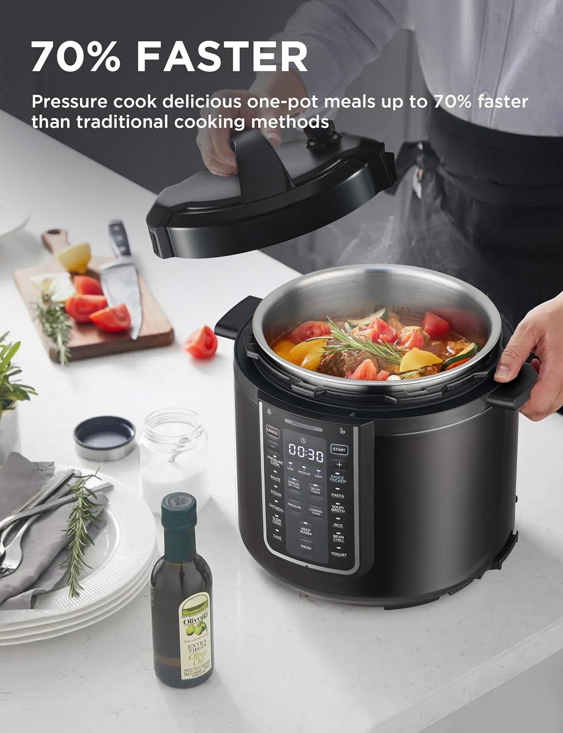 Midea 12-in-1 Electric Pressure Cooker - 6 Quart Multi-Functional Programmable Kitchen Appliance - Stainless Steel