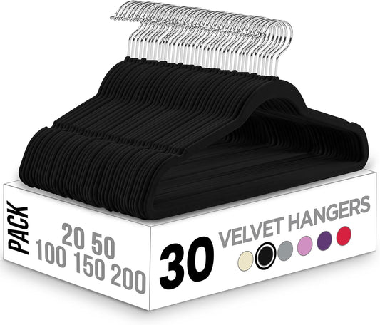 Utopia Home Velvet Hangers - Luxury Non-Slip Slim Coat & Pant Hangers, 30 Pack, Black with 360° Swivel Hook