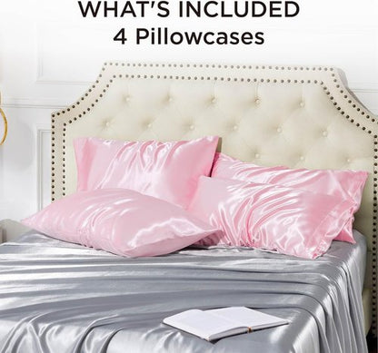 Bedsure Satin Pillowcase - Silky Pink Pillowcases for Hair & Skin | Queen Size 20x30 Inches, 4 Pack