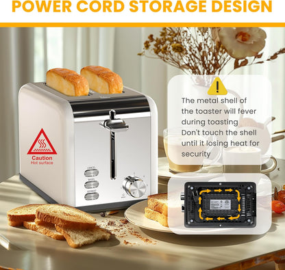 Simple Deluxe 2-Slice Toaster - 6 Browning Settings, Extra Wide Slot & Removable Crumb Tray - White