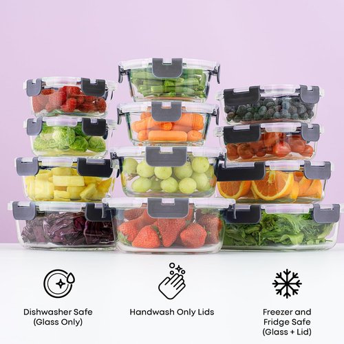 JoyJolt 24pc Borosilicate Glass Storage Containers - Airtight & Freezer Safe | Meal Prep Tupperware Set