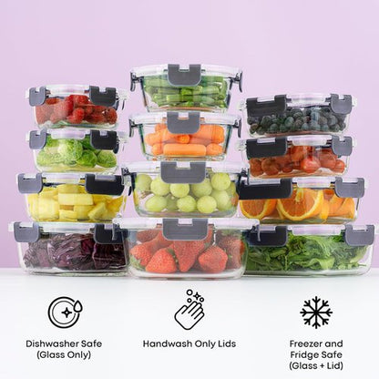 JoyJolt 24pc Borosilicate Glass Storage Containers - Airtight & Freezer Safe | Meal Prep Tupperware Set