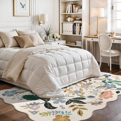 Skiennix 5x7 Living Room Area Rug - Washable Floral Non-Slip Carpet for Bedroom & Dining Room | Ultra Soft Cream Mat
