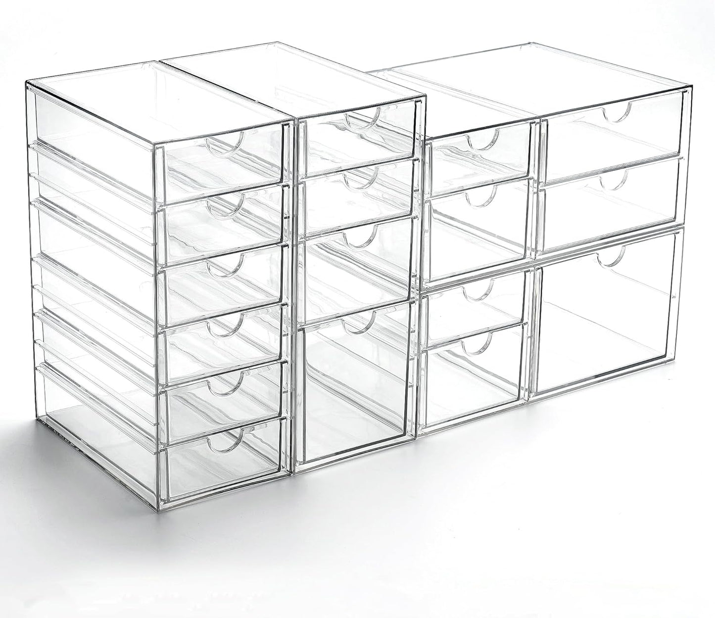 Prsildan Acrylic Drawer Organizer - 17 Drawer Clear Storage Solution for Makeup & Craft Supplies | Set of 4