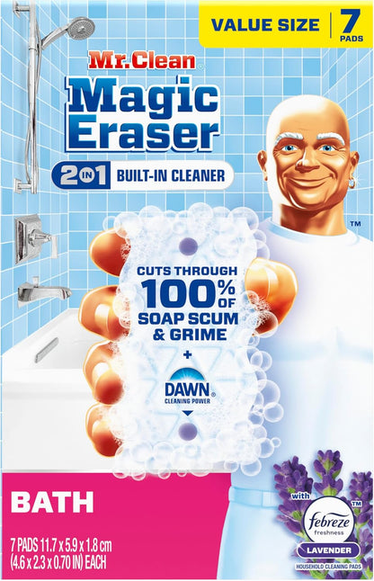 Mr. Clean Magic Eraser Sponge - Powerful Soap Scum Remover with Febreze Lavender Scent | 7 Count