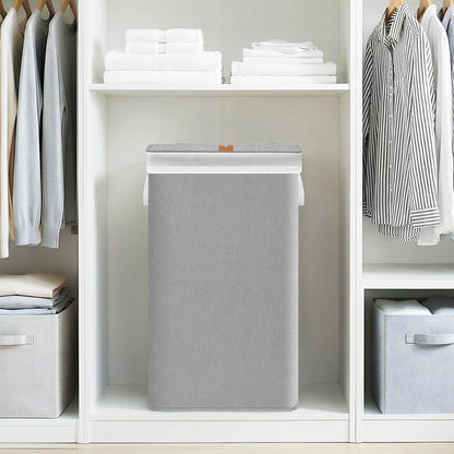 Storage Maniac Metal Frame Laundry Hamper - 90L Tall Basket with Lid & Removable Bag | Gray
