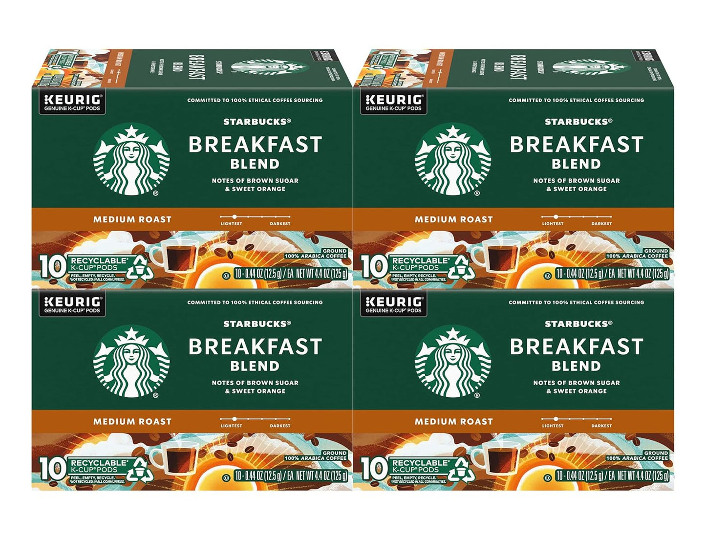 Starbucks Breakfast Blend Medium Roast Coffee K-Cup Pods - 40 Count (Pack of 4 Boxes)
