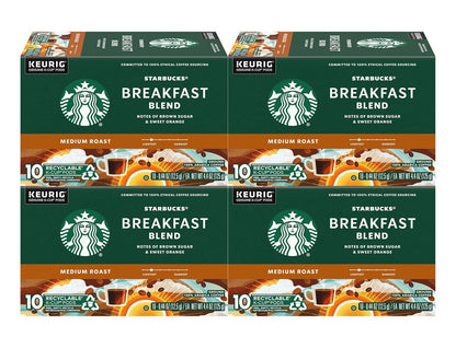 Starbucks Breakfast Blend Medium Roast Coffee K-Cup Pods - 40 Count (Pack of 4 Boxes)