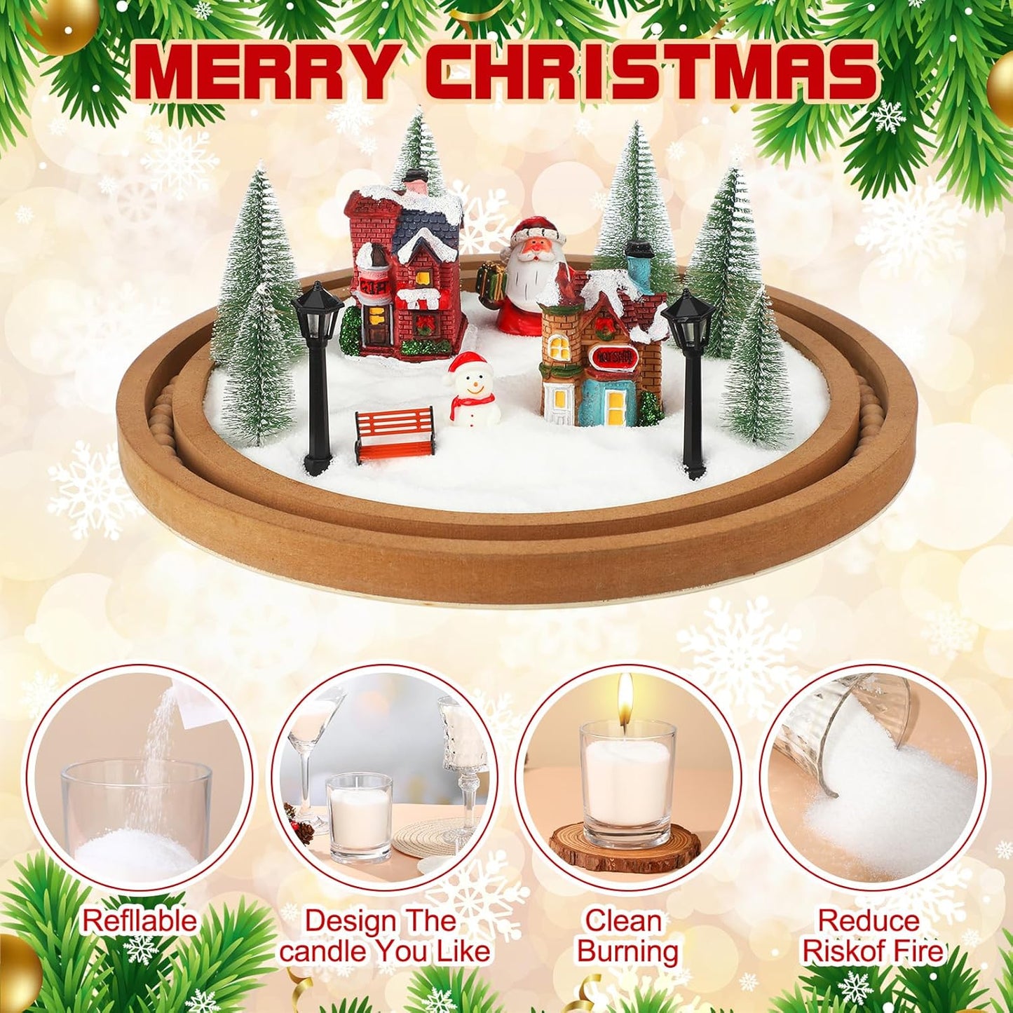Soulchen Christmas Village Set - 14 Pcs Lighted Tabletop Decor with Mint Scented Candle | Festive Figurines for Holiday Celebrations