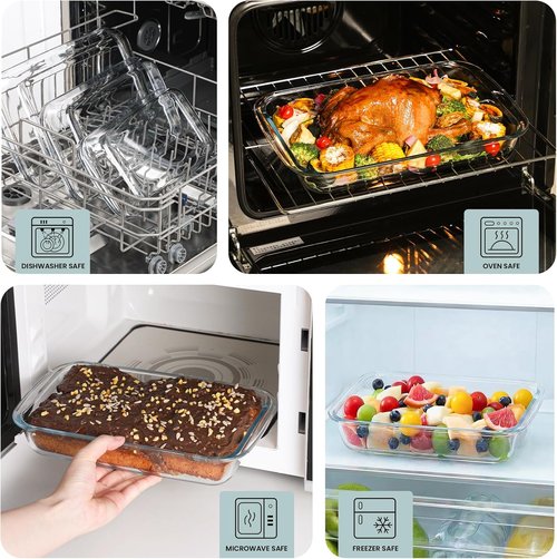 Borosilicate Glass Baking Dish by [Brand Name] - 3 Quart Oven Safe Cookware with Silicone Mats & Gift Box