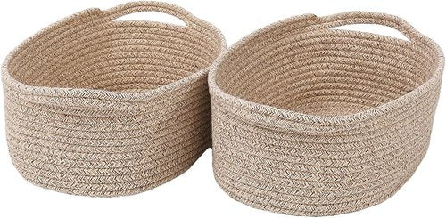 JMvicyroam Woven Storage Baskets - Small Rope Bins with Handles for Organizing Shelves & Closets | 2-Pack