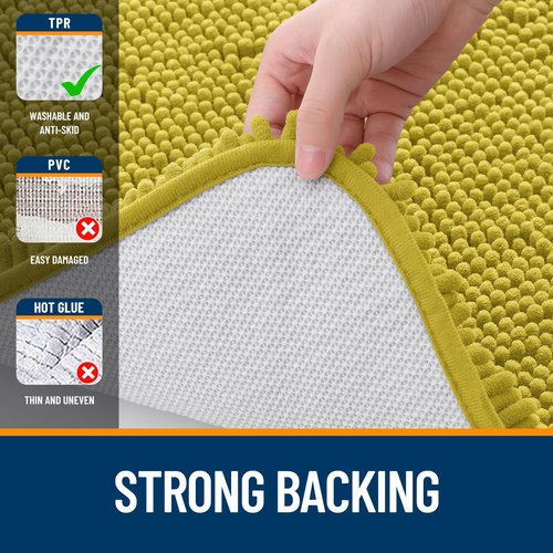 OLANLY Bathroom Rugs 30x20, Extra Soft Absorbent Chenille Bath Rugs, Rubber Backing Quick Dry, Machine Washable Bath Mats for Bathroom Floor, Tub and Shower, Home Decor Accessories, Deep Mustard