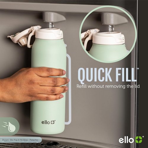 Ello Pop & Fill Insulated Stainless Steel Water Bottle - Quick Fill Lid, Leakproof Design, BPA-Free | 22oz, 32oz, 40oz