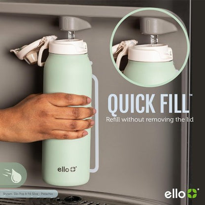 Ello Pop & Fill Insulated Stainless Steel Water Bottle - Quick Fill Lid, Leakproof Design, BPA-Free | 22oz, 32oz, 40oz