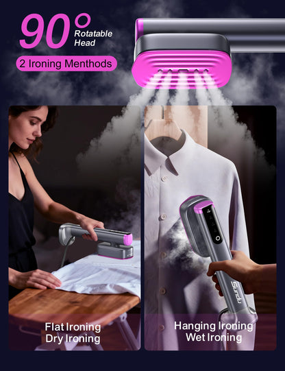Travel Steamer for Clothes, with 2 Water Tanks (180 ml and 100 ml), Fast Heating, 24g/min Strong Steam, Mini Clothes irons LED Touch Display Dry Ironing, 1200W Portable Steamer ＆ Iron 2 In 1