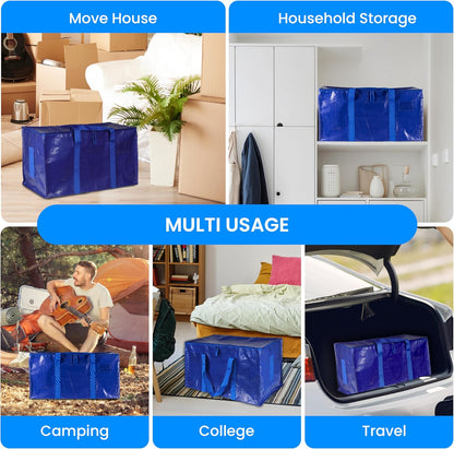 Simple Deluxe Heavy Duty Moving Bags - Extra Large Storage Totes with Lids & Zipper | Blue 4-Pack