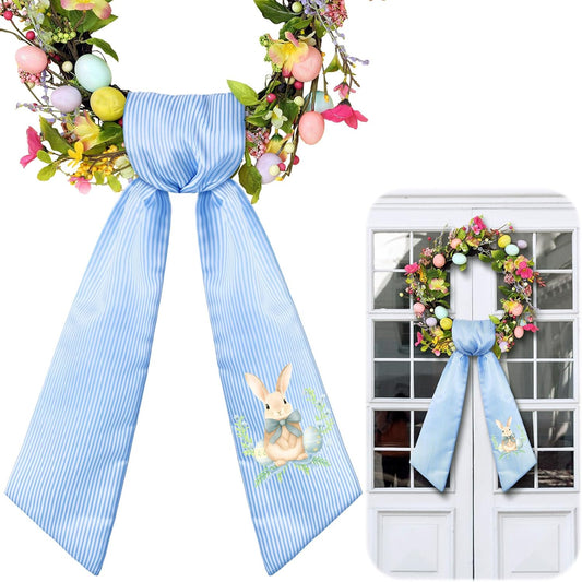 VitalCozy Easter Bunny Wreath Sash - Satin Embroidery Monogram Ribbon for Indoor/Outdoor Decor