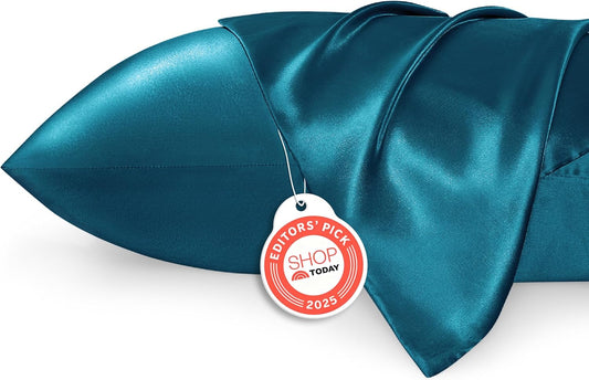 Bedsure Satin Pillowcases - Luxurious Silk-Like Queen Size Set of 2 | Teal, 20x30 Inches, Envelope Closure