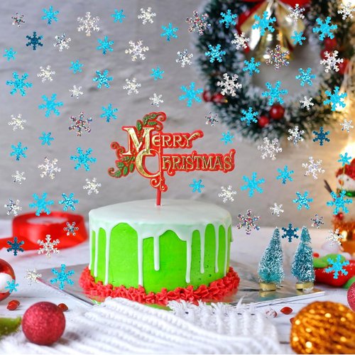 MARFOREVER Winter Snowflake Confetti - White & Blue Glitter Sequins for Holiday Party Decor