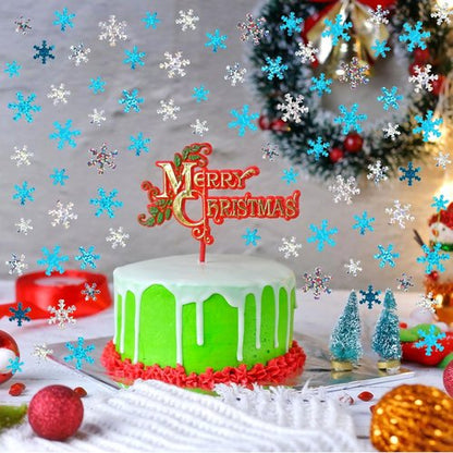 MARFOREVER Winter Snowflake Confetti - White & Blue Glitter Sequins for Holiday Party Decor