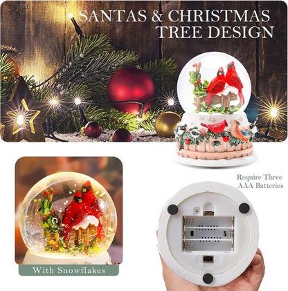 Bdor Christmas Cardinal Snow Globe - LED Lights & Music | 4.53" x 4.53" x 5.51" | Winter Bird Holiday Decor