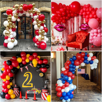 RUBFAC Premium Red Balloons - 129pcs in Various Sizes for Garland & Arch | Perfect for Weddings & Parties