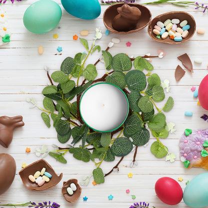Zerodeko Easter Candle Ring Set - Eucalyptus Leaves Wreath Pillar Holders | Mini Green Decor 8cm